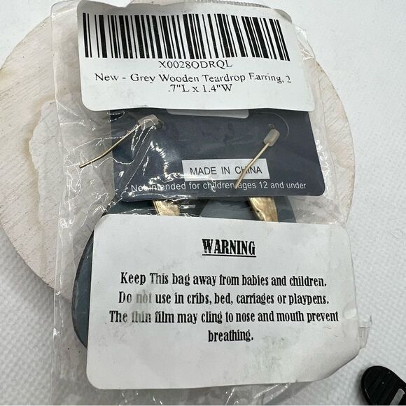 New Crave Gray & Golden Wooden Teardrop Dangle Earring - Picture 3 of 6